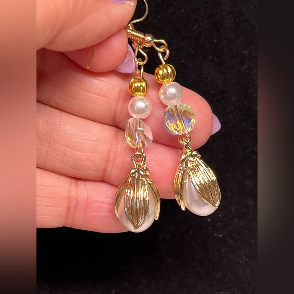 Vintage style old world long chunky earrings -fun -new -made by me